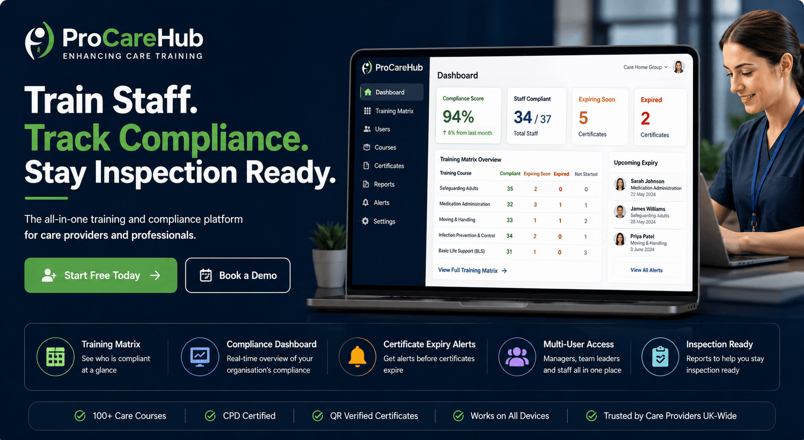 ProCare Hub training and compliance dashboard