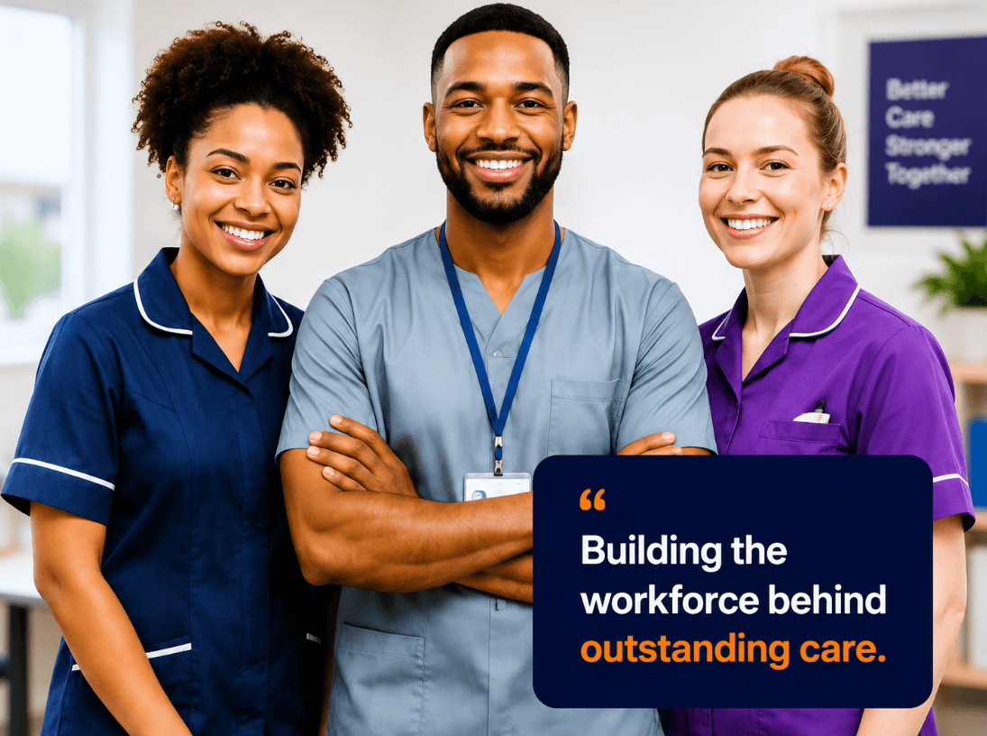 Three smiling care professionals recruited through Brandso Recruit